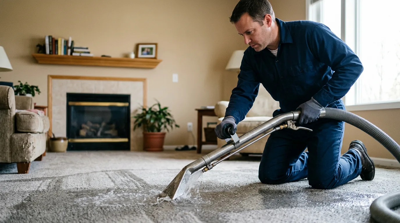 Water damage restoration technician working near Newport, MI